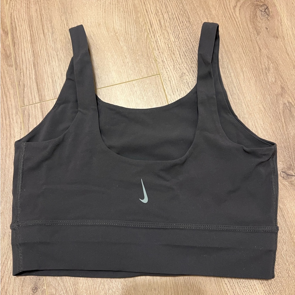 Nike Yoga luxe Infinalon dri-fit crop top/sports bra in dark gray